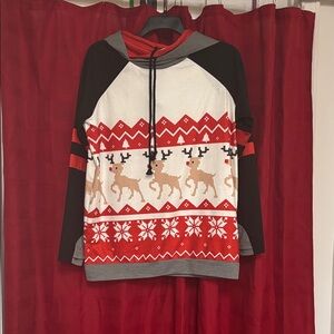 Men's Reindeer Pattern Hoodie - Red, Black, and White